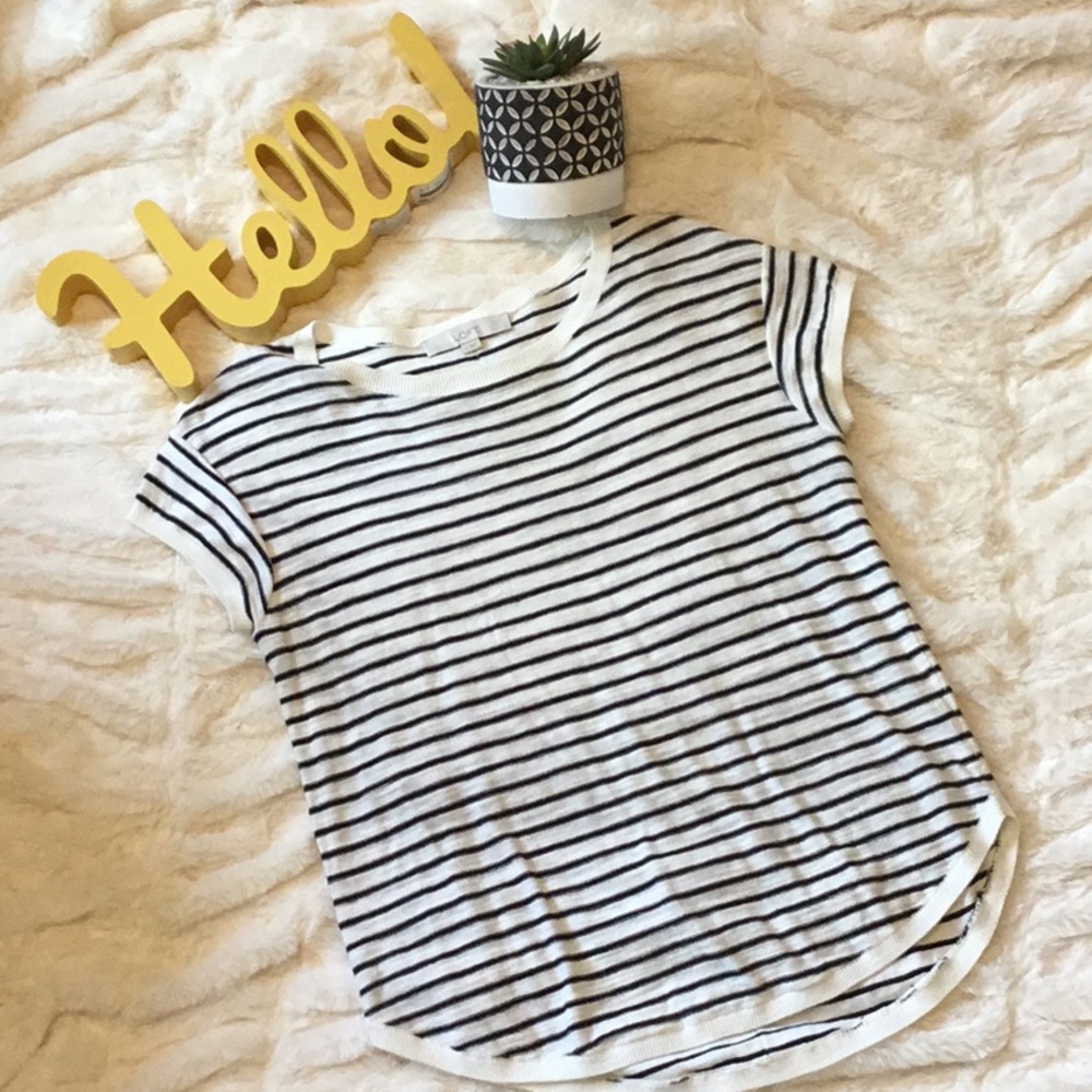 LOFT navy stripe sweater w curved hem